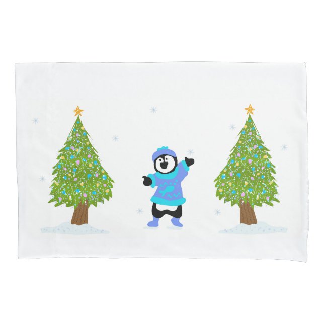 Funda De Cojín Pavimento de árbol de Navidad pingüino (Anverso)