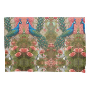 Funda De Cojín Pavo real en el jardín de Rosa de Apricot
