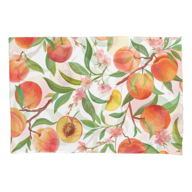 Funda De Cojín Peach Tropical Fruit Vintage Pattern. (Anverso)