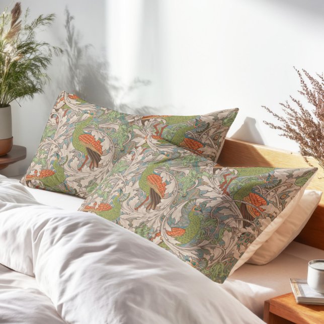 Funda De Cojín Peacock Garden in Orange Green Teal Beige (Subido por el creador)