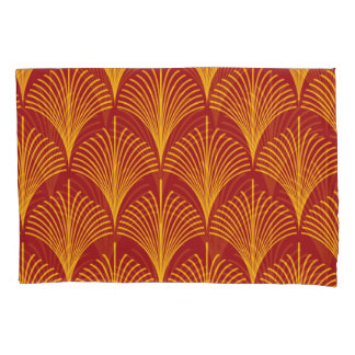 Funda De Cojín Peacock Oro Rojo: Art Deco.