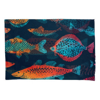 Funda De Cojín Peces acuarelas: Azul profundo sin foco