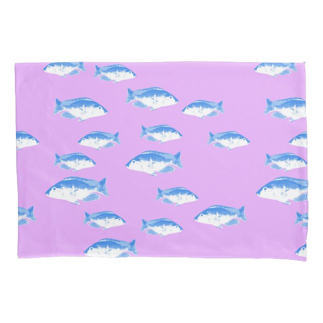 Funda De Cojín Peces azules en lila (Anverso)