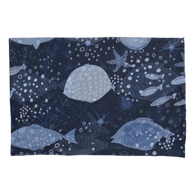 Funda De Cojín Peces dormidos monocromos, patrón oscuro. (Anverso)