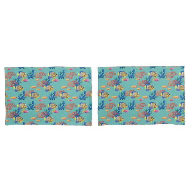 Funda De Cojín Peces Tropicales & Coral (Anverso - Set)