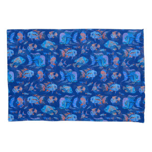 Funda De Cojín Peces tropicales divertidos en azul