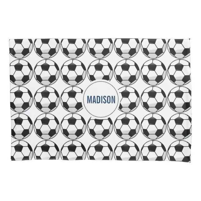 Funda De Cojín Pelota de fútbol personalizada con nombre y número (Anverso)