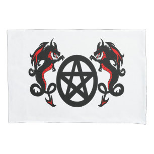 Funda De Cojín Pentáculo pagano y dos rojos y dragones negros