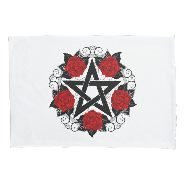 Funda De Cojín Pentagram con rosas rojas (Anverso)