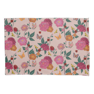 Funda De Cojín Peonía colorida, mariposa, abeja, daga y flor