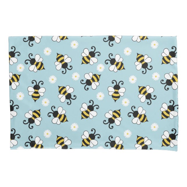Funda De Cojín Pequeñas abejas y flores de margarita (Anverso)