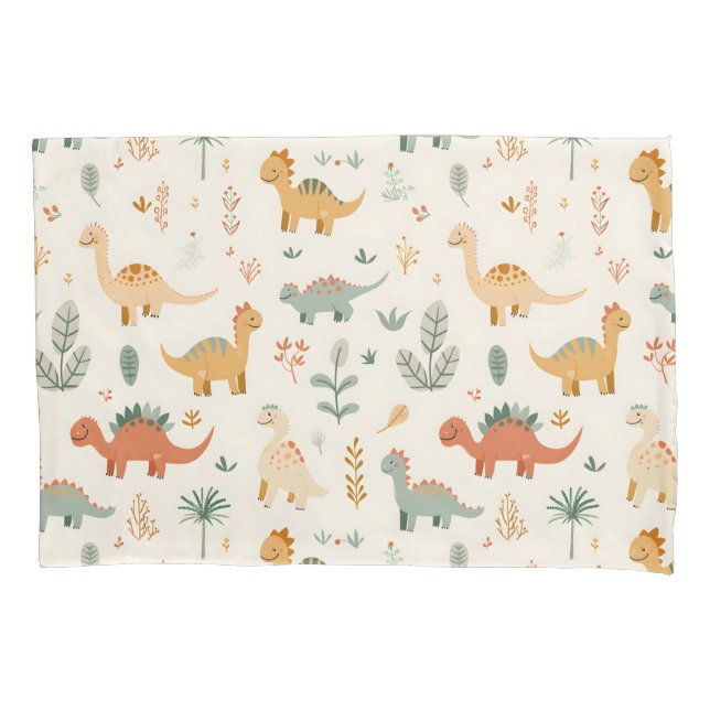 Funda De Cojín Pequeños Dinosaurios Tonos Neutrales Beige (Anverso)
