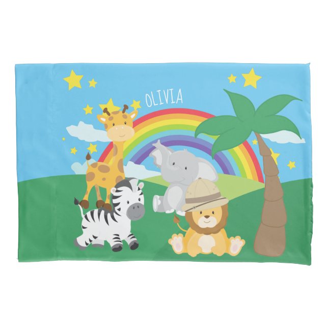 Funda De Cojín Pequeños niños Safari Jungla Animales y Nombre (Anverso)