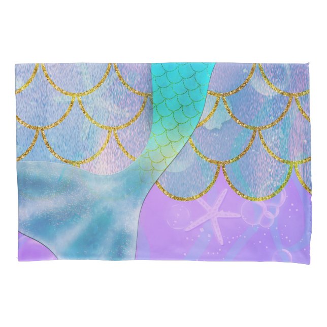 Funda De Cojín Perla Irisada Brillo Destello Cola de Sirena (Anverso)