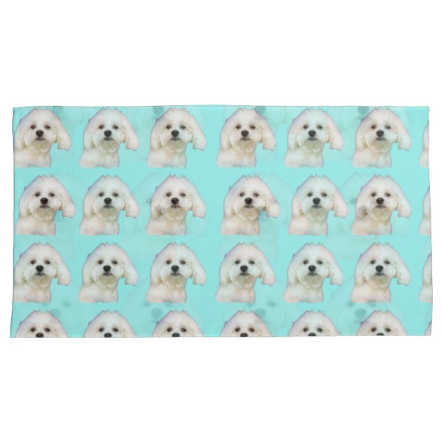 Funda De Cojín Perrito maltés en azul (Anverso-Derecho)
