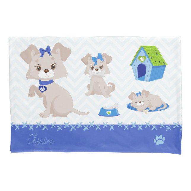 Funda De Cojín Perro adorable y dulce mami con cachorros (Anverso)