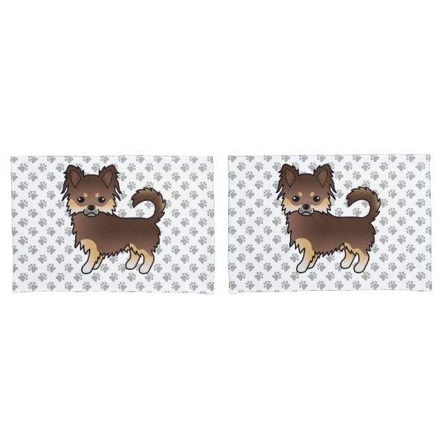 Funda De Cojín Perro Chihuahua de Abrigo Largo de Chocolate y Can (Anverso - Set)
