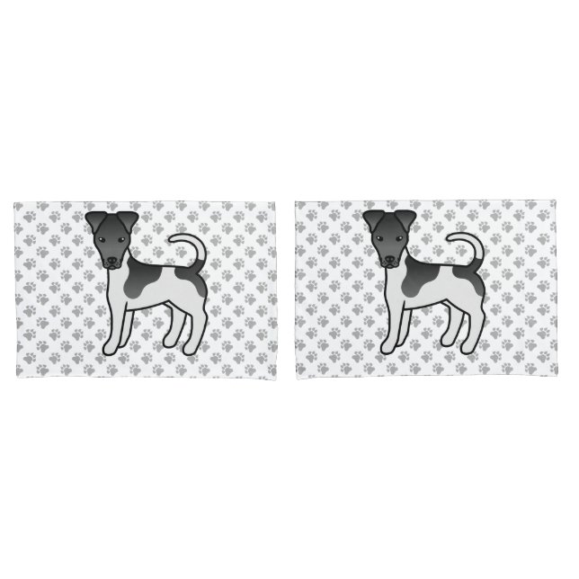 Funda De Cojín Perro de dibujos animados Smooth Fox Terrier negro (Anverso - Set)