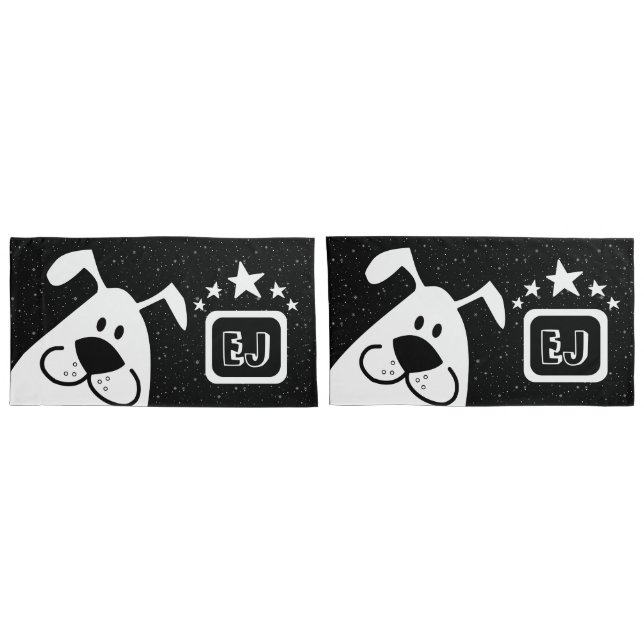 Funda De Cojín Perro de perro dulce monograma con estrellas (Reverso-Set)