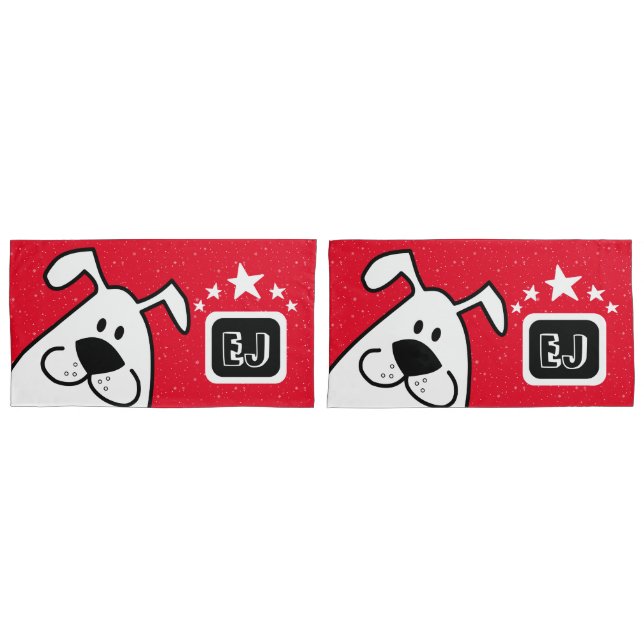 Funda De Cojín Perro de perro dulce monograma con estrellas (Anverso - Set)