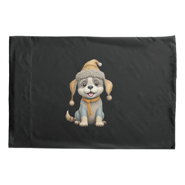 Funda De Cojín Perro lindo con ropa de invierno (Reverso)