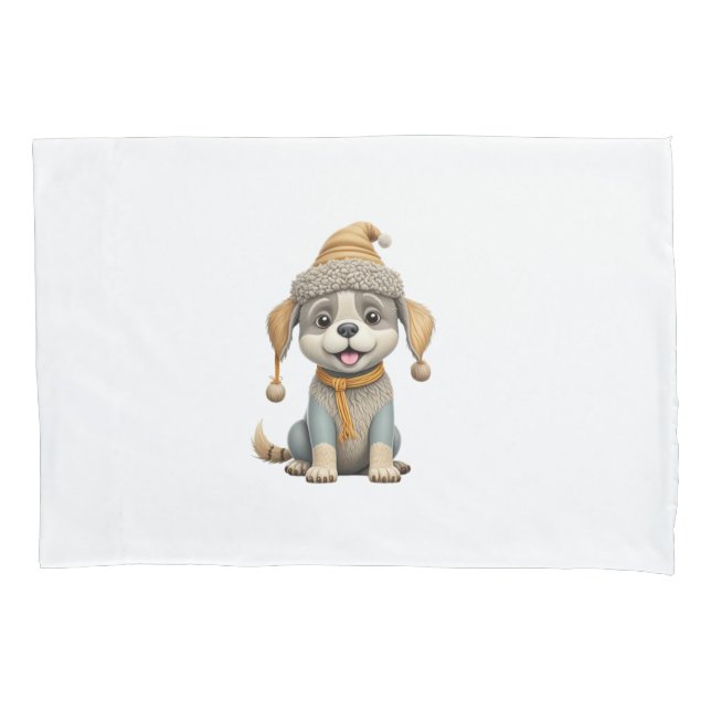 Funda De Cojín Perro lindo con ropa de invierno (Anverso)
