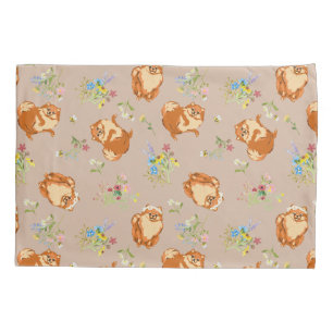 Funda De Cojín Perro panomerano con flores rosadas de Rubor