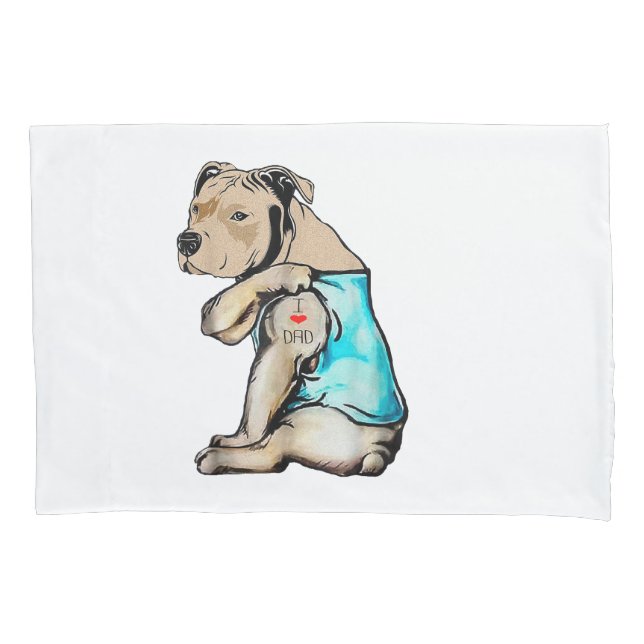 Funda De Cojín Perro Pitbull Amo A Papá Tattoo Familia Funny (Anverso)