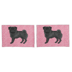 Funda De Cojín Perro Pug Negro de Dibujos Animados Trapos Corazón