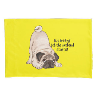 Funda De Cojín Perro Pug - niños amarillos