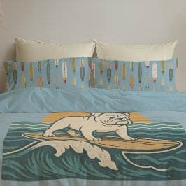 Funda De Cojín Perro Surfista Retro | Bulldog Azul Surfista Rever