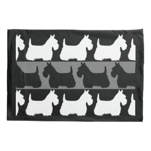 Funda De Cojín Perro Terrier Escocés negro/gris/blanco, rayas