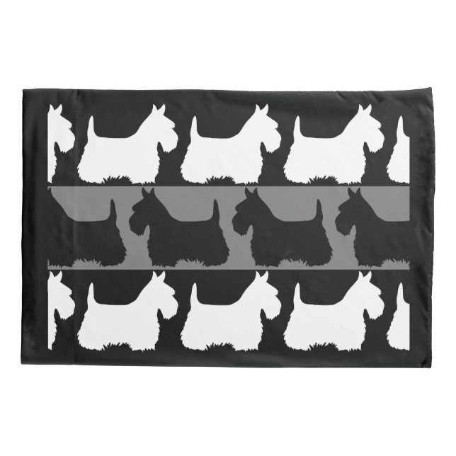 Funda De Cojín Perro Terrier Escocés negro/gris/blanco, rayas  (Reverso)