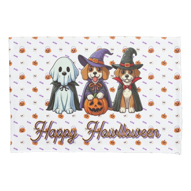 Funda De Cojín Perros como fantasma, bruja y vampiro (Anverso)