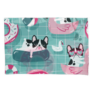 Funda De Cojín Perros con flotadores de piscina, patrón vintage.