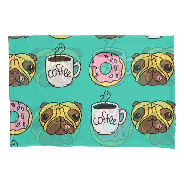 Funda De Cojín Perros divertidos, donuts, patrón de café. (Anverso)