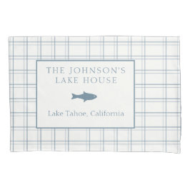 Funda De Cojín Personalizable clásico Plaid Lake House Blue Fish
