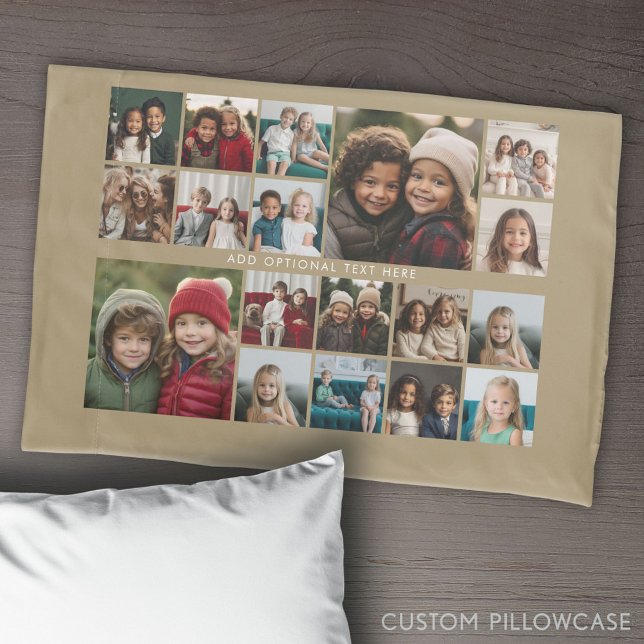 Funda De Cojín Personalizado 18 Collage de fotos - beige - texto  (Create Your Own Photo Collage Pillowcase)