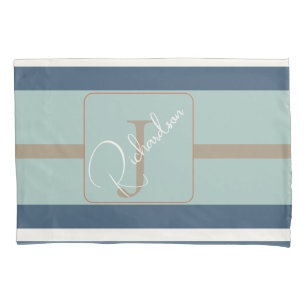 Funda De Cojín Personalizado Azul Menta Tan Franja Monograma Cost