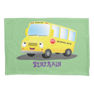 Funda De Cojín Personalizado de autobús escolar alegre y amarillo