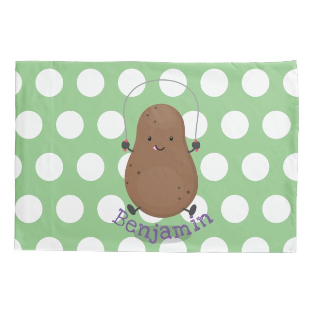 Funda De Cojín Personalizado de cuerda de saltar de patata feliz (Reverso)
