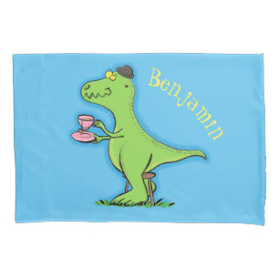 Funda De Cojín Personalizado de dinosaurios de color verde gracio