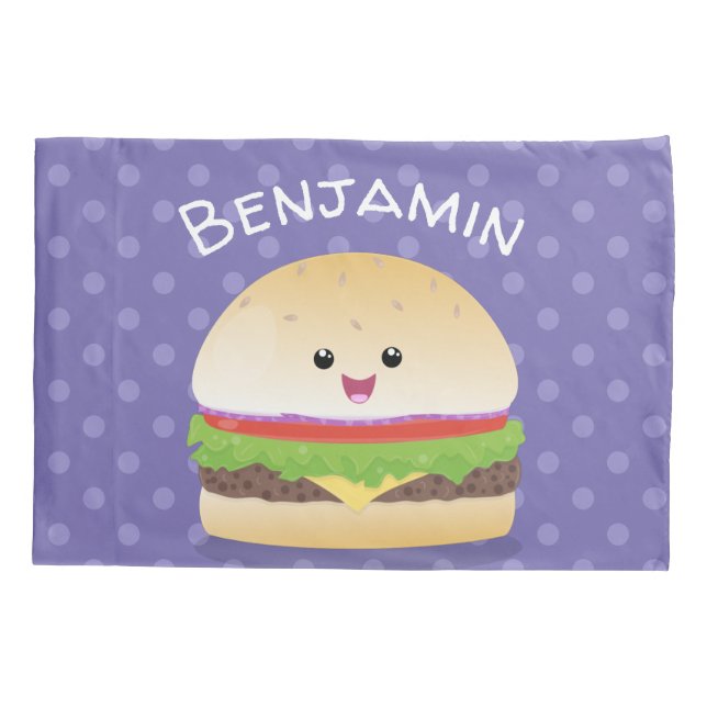 Funda De Cojín Personalizado de hamburguesa kawaii feliz (Reverso)