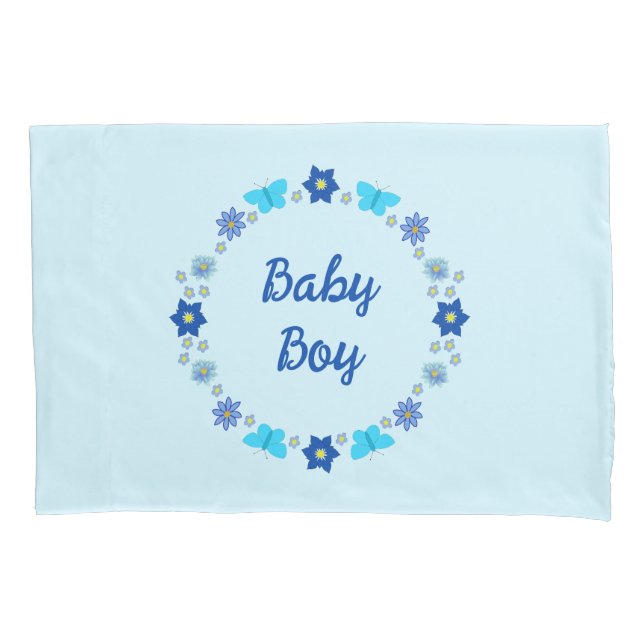 Funda De Cojín Personalizado de mariposas y flores Blue Baby Boy (Anverso)