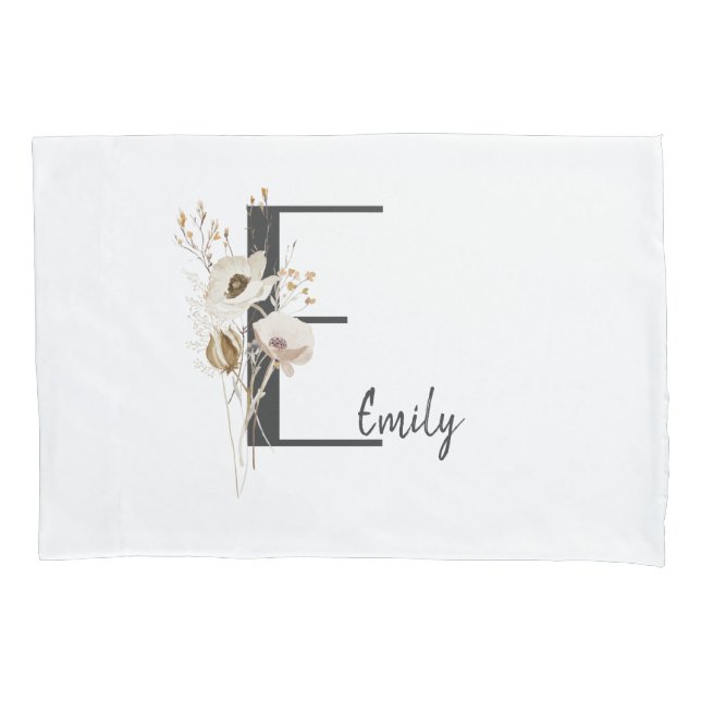 Funda De Cojín Personalizado Flor silvestre inicial D negra y bla (Anverso)