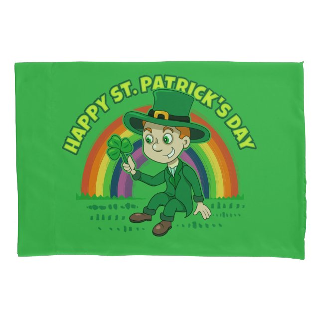 Funda De Cojín Personalizado lindo leprechaun con shamrock y arco (Anverso)
