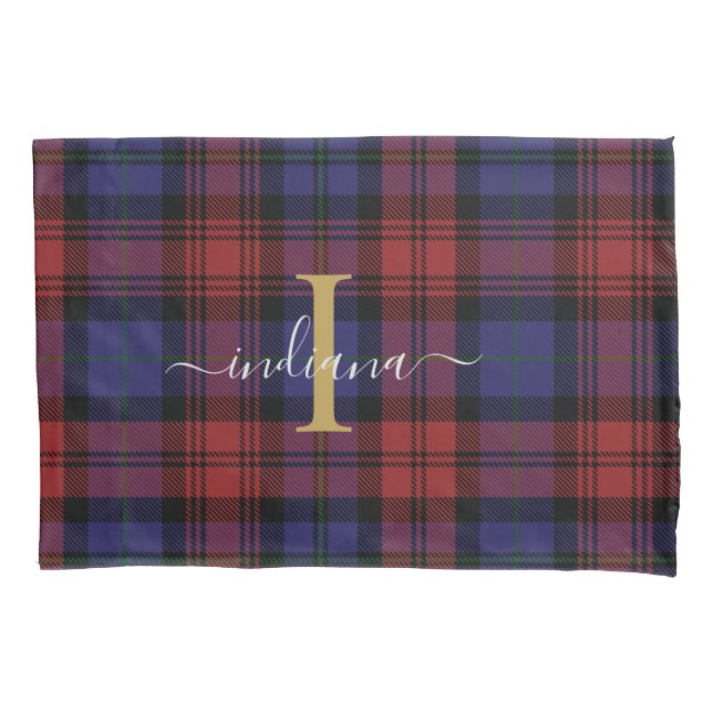 Funda De Cojín Personalizado Monograma Tartan Check (Anverso)