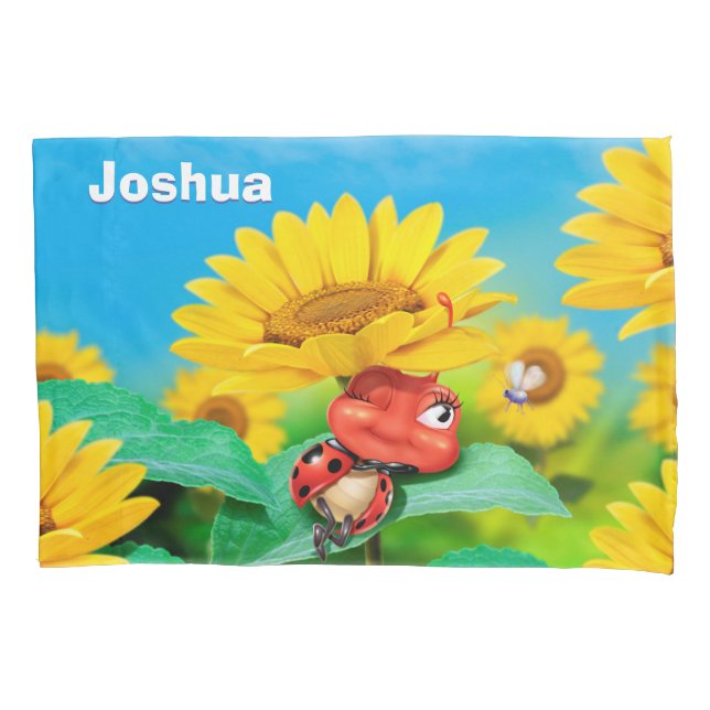 Funda De Cojín Personalizado Pillowcase Ladybug & Sunflowers (Anverso)