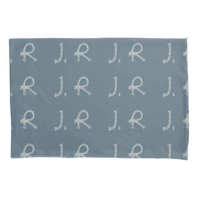 Funda De Cojín Personalized Blue White Rope Knot Monogram Nautica (Anverso)