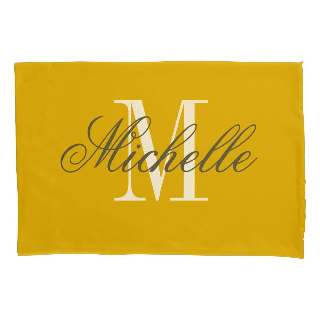 Funda De Cojín Personalized elegant monogram mustard yellow (Anverso)
